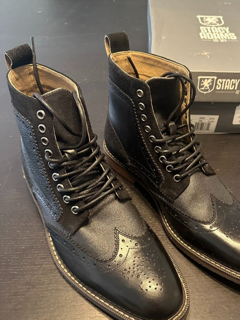 NEW in box Stacy Adams Finnegan Wingtip Lace-Up Boot Black Multi‎ 25427 Size 9